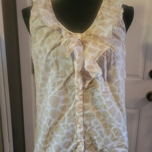 LOFT Beige Patterned Ruffle Blouse